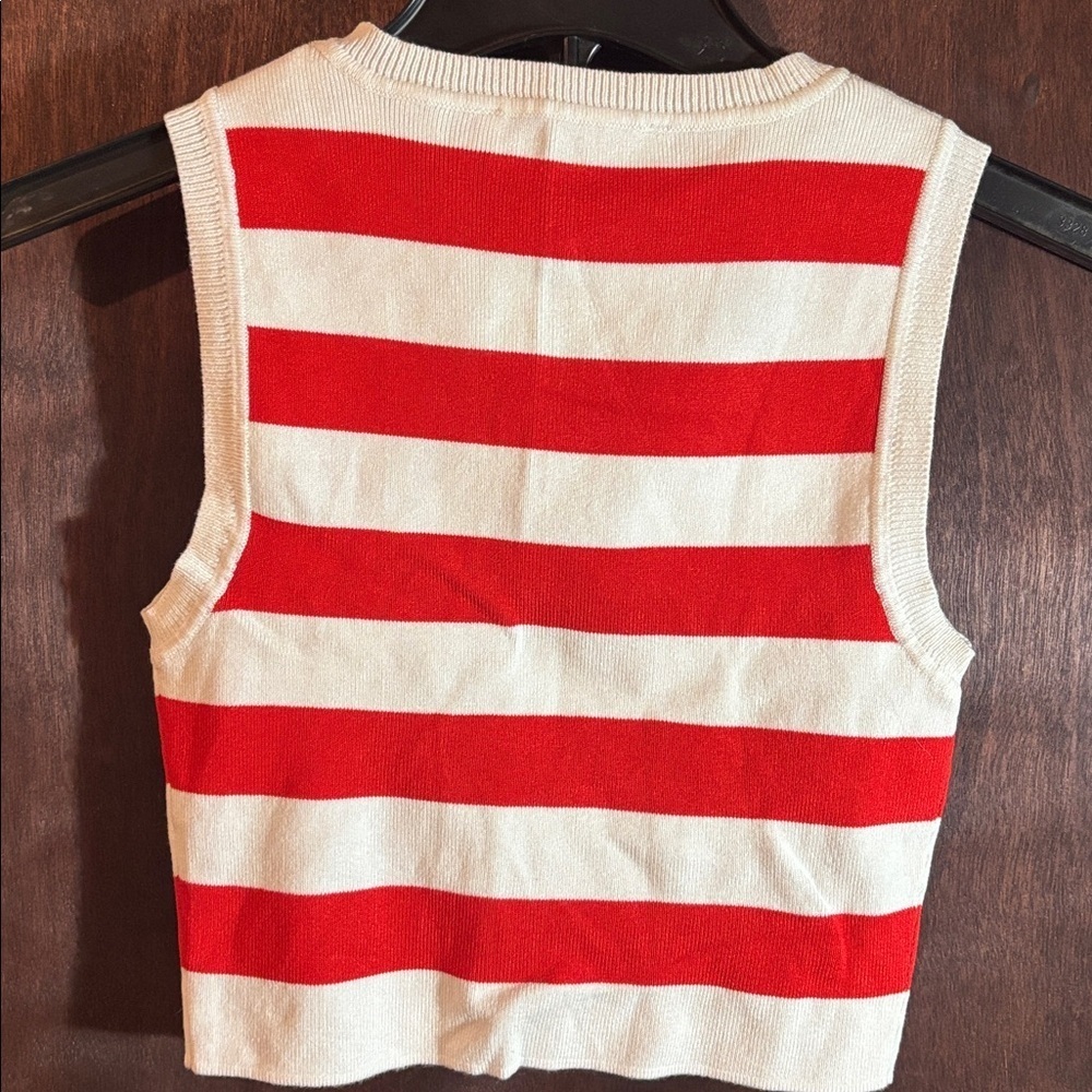 ZARA Red and white stripe cropped knit top - Picture 5 of 5